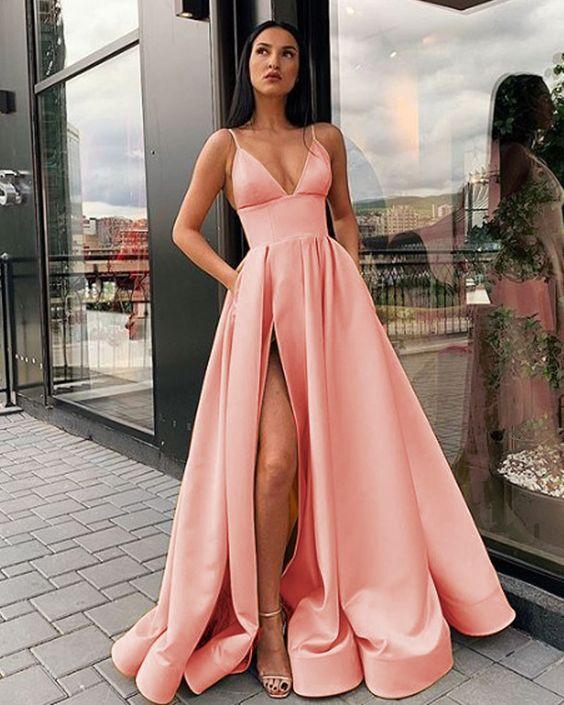pink long evening gown Prom Dress CD16610