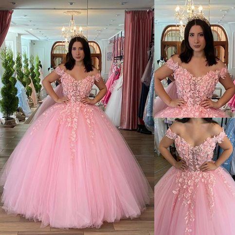 Off the Shoulder Pink Quinceanera Dress prom dress CD16621