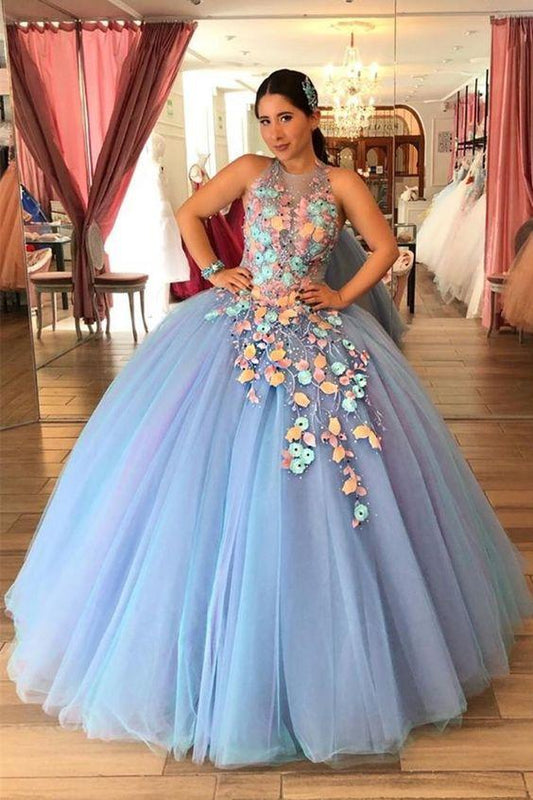 Unique Jewel Blue Long Quinceanera Dress Sweet 16 Dress prom dress CD16622