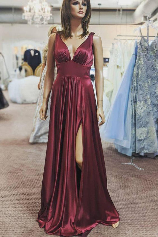 A-line gold long bridesmaid dress with slit prom dress CD16623
