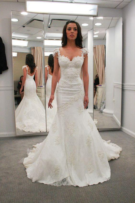 Cap Sleeve Lace Mermaid Wedding Dress Prom Dress CD16633
