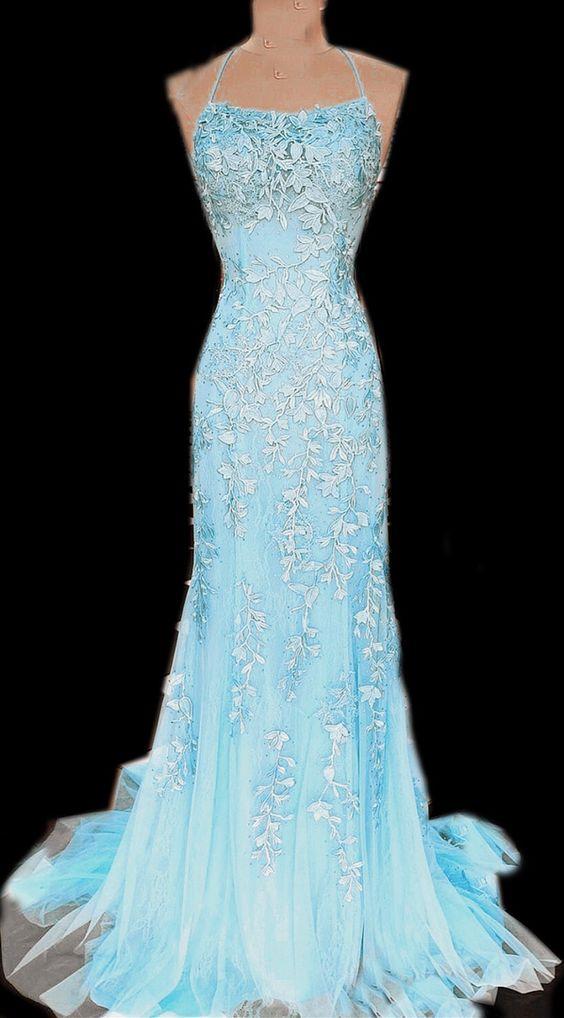 Baby Blue mermaid lace prom dresses CD16666