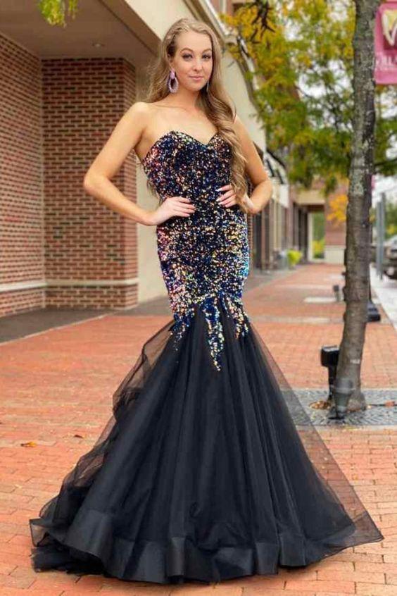 Elegant Sweetheart Black Mermaid Long Prom Dress CD16738