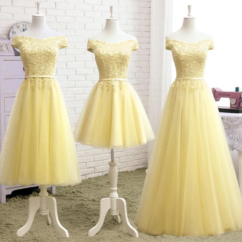 Fashion Light Yellow Tulle Off Shoulder Party Dress, Short Prom Dress CD16747