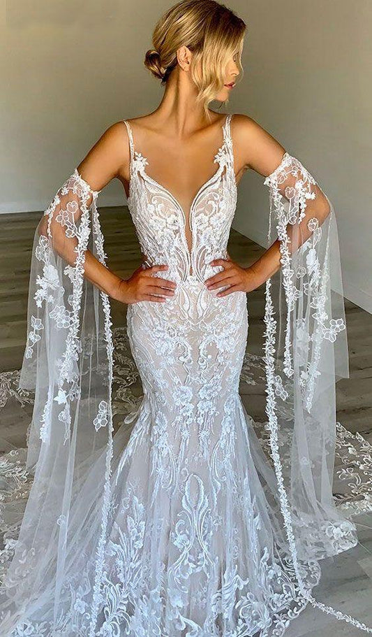 Mermaid Wedding Dresses Bridal Gown with Lace Appliques long prom dress CD16769