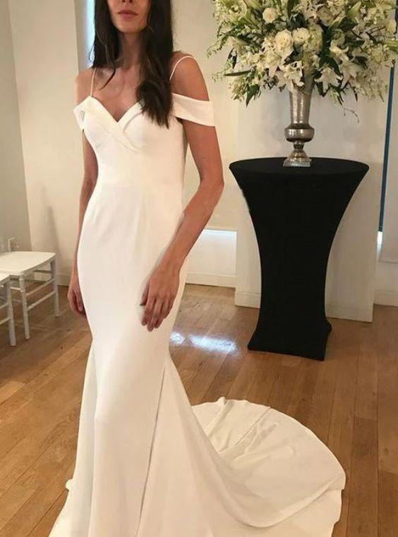 Simple Mermaid Satin Spaghetti Straps Wedding Dresses Party Prom Dress CD16774