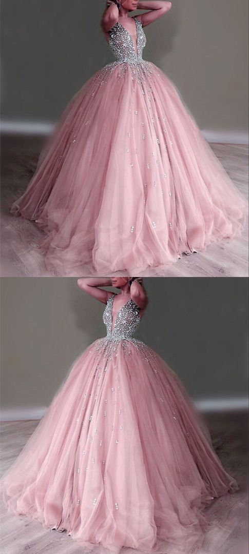 Pale Pink Princess Prom Dresses Ball Gown CD16906