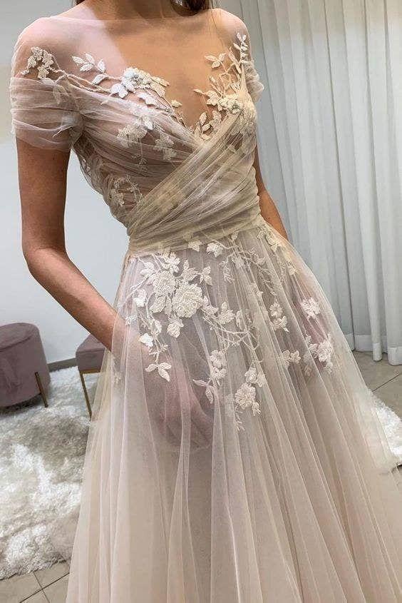 Tulle Applique Long Wedding Dresses Prom Dress CD17020