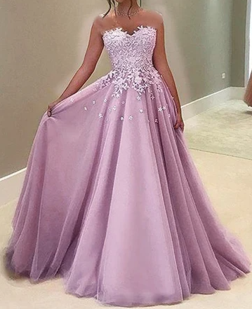 TULLE SWEETHEART PROM DRESSES LACE APPLIQUES ELEGANT CD17038