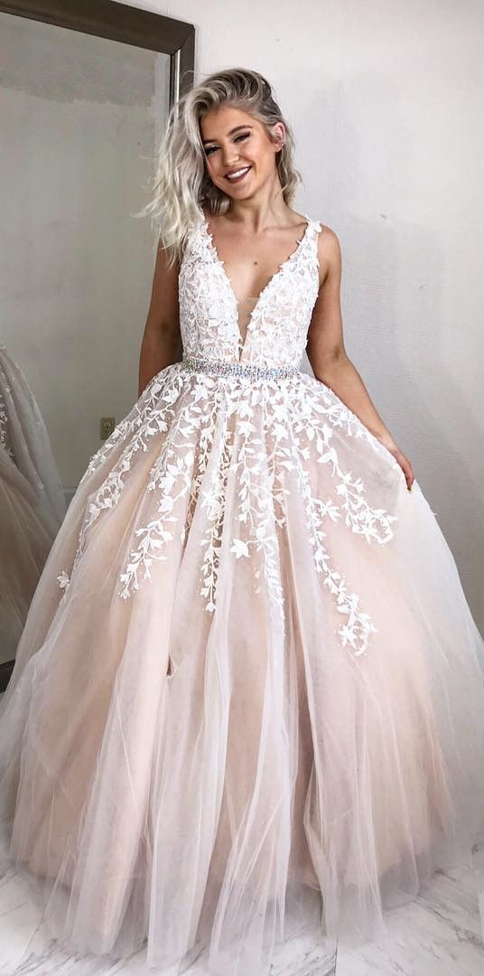 Elegant Ivory Long Prom Dress with Lace Appliques CD17066