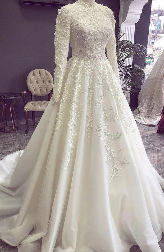 Ball Gown White Lace Wedding Dresses, Elegant Bridal Gown Prom Dress CD17225