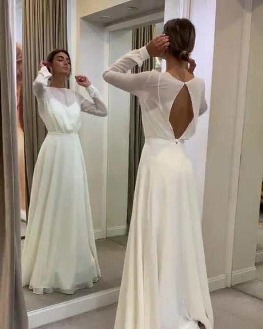 Bohemian Simple Long Sleeves Prom Dress A Line Open Back Modest CD17346