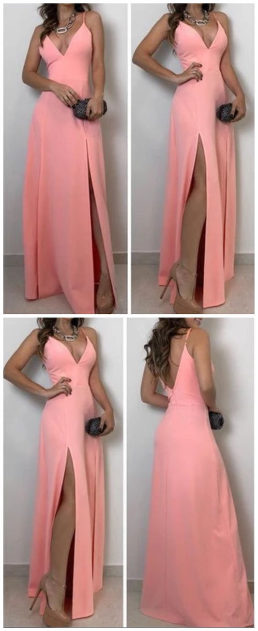 A-lien v neck pink long prom dress CD17361