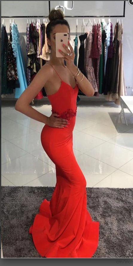 Hot Sexy Mermaid Spaghetti Straps Red Long Prom/Evening Dress Appliques CD17372