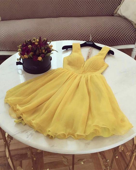 short tulle yellow homecoming dresses CD1739