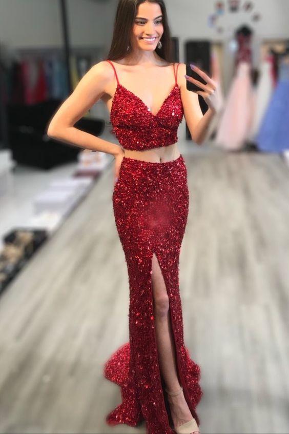 Two Piece Red Dress prom gown CD17508