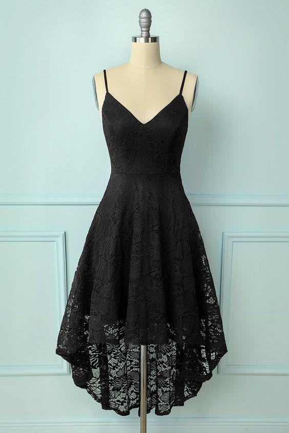 Straps High low Lace Black Homecoming Dress CD17530
