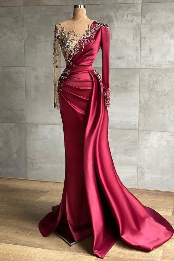 Red evening dress long | Prom dresses with sleeves CD17687