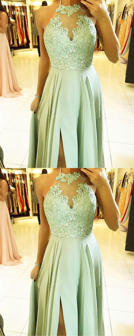 Sage green bridesmaid dresses halter neck Prom Dresses CD17702