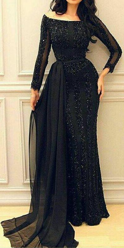 Black Tulle Ruffles Prom Dresses With Long Dresses Glitter Off the Shoulder Evening Dresses CD1778