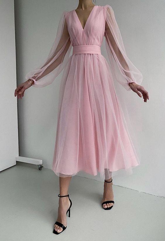 Sexy Evening Dress Long Sleeves A-Line Tulle Formal Prom Gown Party Dress CD17870