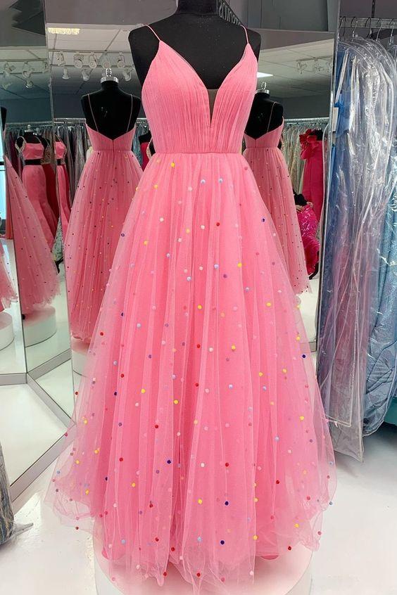 Princess A-line Hot Pink Tulle Long Prom Dress CD17917