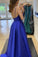 Blue satin long prom dress A line evening dress CD17942