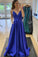Blue satin long prom dress A line evening dress CD17942