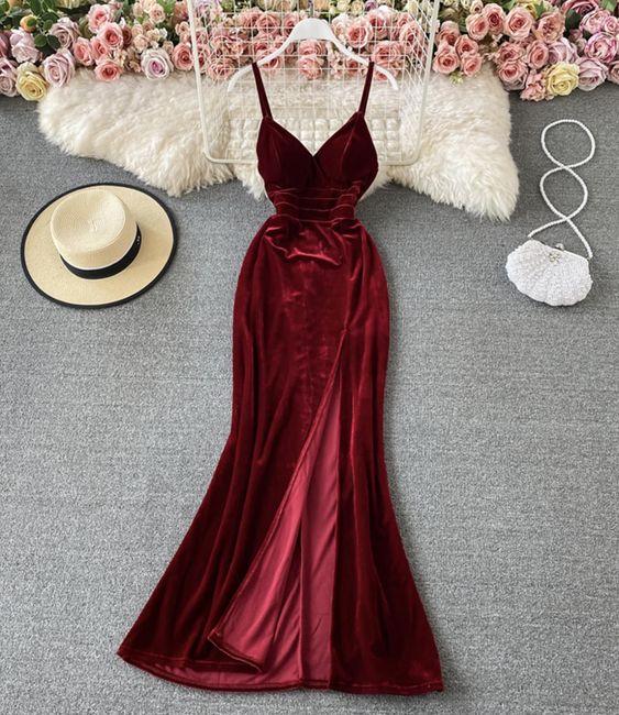 Burgundy velvet long dress prom dress evening dress CD18019