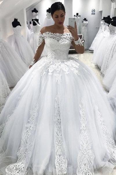 Bateau Bridal Gown Wedding Dress with Sleeves prom dresses CD18030