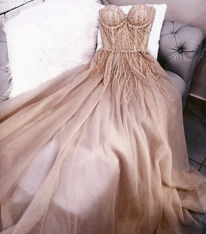 Long Tulle Prom Dresses Sweetheart Pearl Beaded CD18105