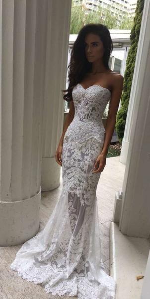 affordable Lace Wedding Dress Mermaid Wedding Dress See Through Wedding Dress long prom Dress CD18138