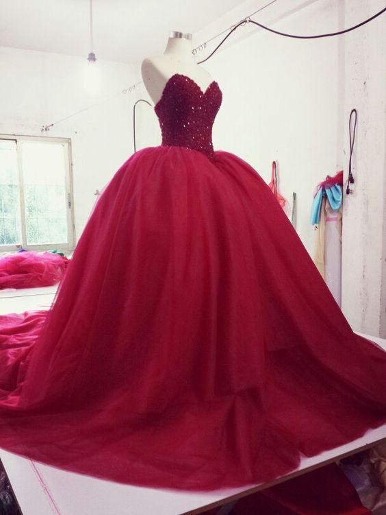 red ball gown red wedding dress Prom Dress CD18366