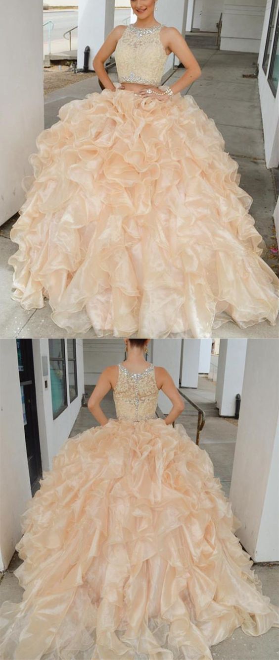 Prom Dress 2024 Champagne Quinceanera Dresses Two Piece CD18405