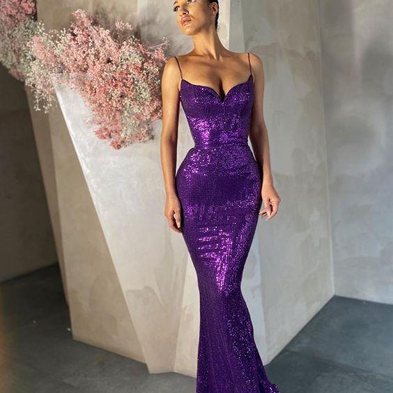 purple sequin long evening Prom Dresses CD18452