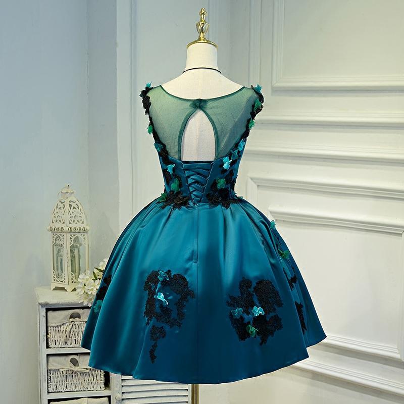 Lovely Satin Knee Length Ball Gown Party Dress With Flower Lace Homecoming Dress CD18455
