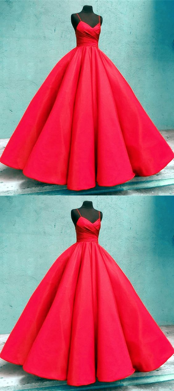 Red Wedding Gowns Spaghetti Straps V Neck Ball Gown For Women Prom Dresses CD18553