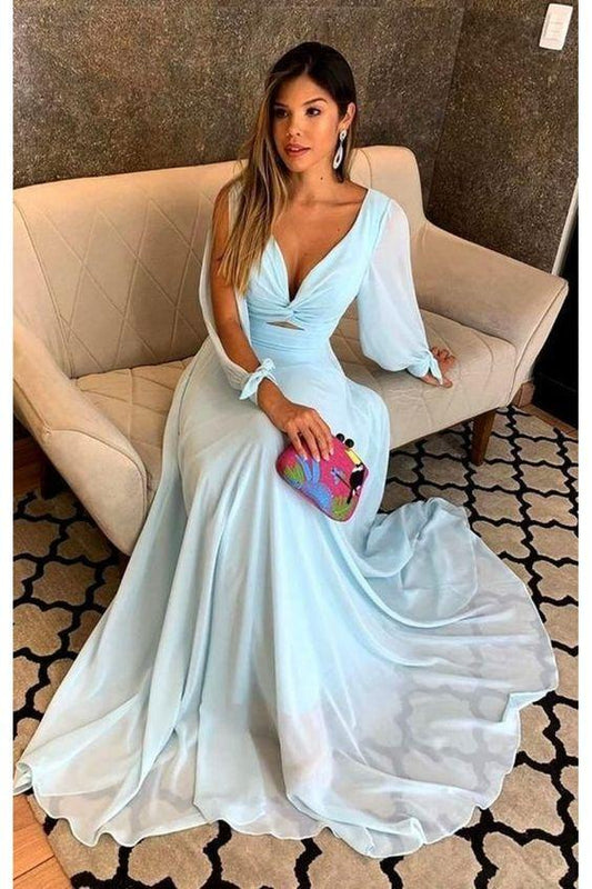 A-Line Chiffon Long Sleeves Prom Dresses Formal Evening Gowns CD18689