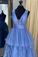 Blue tulle long prom dress A line evening dress CD18701