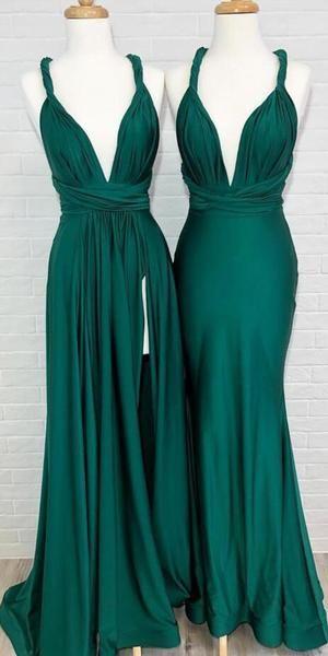 Teal Green Side Slit Cheap Long Bridesmaid prom Dresses CD1877