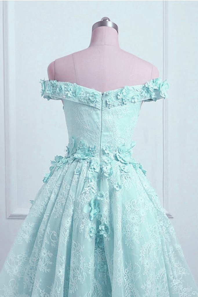 Mint Green Lace Off Shoulder High Low Party Dress, Short Prom Dress Formal Dress CD18803