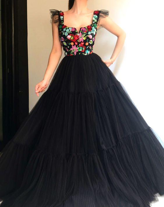 Black long prom dress evening dress Custom made CD18868