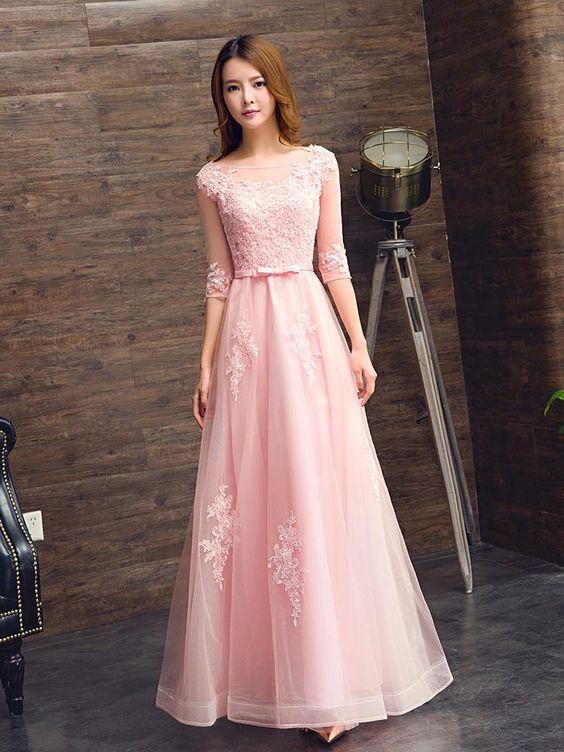 Pink Tulle A-line Prom Dress with Lace, Simple Pretty Bridesmaid Dress, Party Dress CD18869