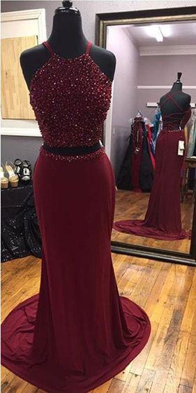 sexy two piece prom dresses with beaded for women CD1887