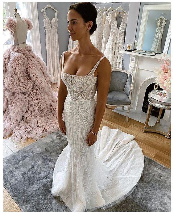 Mermaid Tulle Prom Dress long wedding dress CD18924
