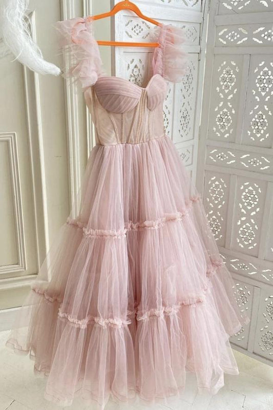 Cute tulle short prom dress pink evening dress CD19111