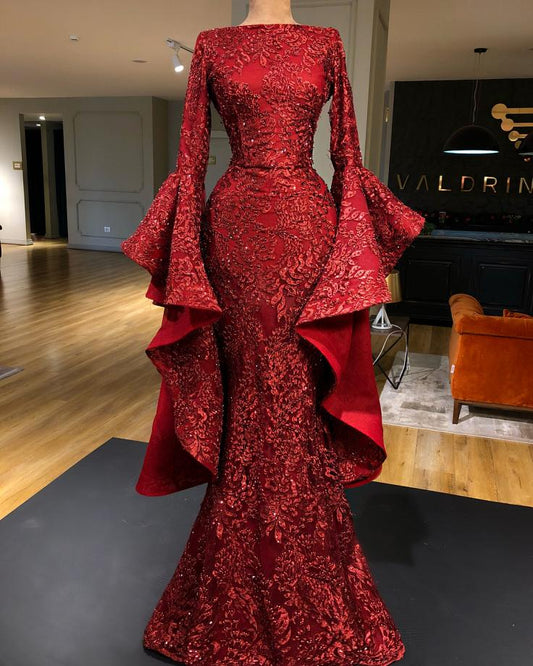 Long Bell Sleeves Sheath Pageant Dress Special Occasion Dress Evening Gown prom dress, evening dress CD19204