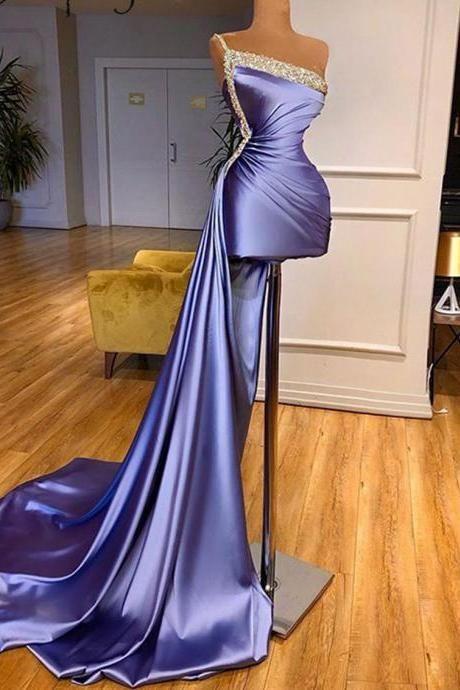 Sexy One Shoulder Short Prom Party Dress with Detachable Skirt Shiny Beaded Top Formal Women Dresses Custom Made CD19300