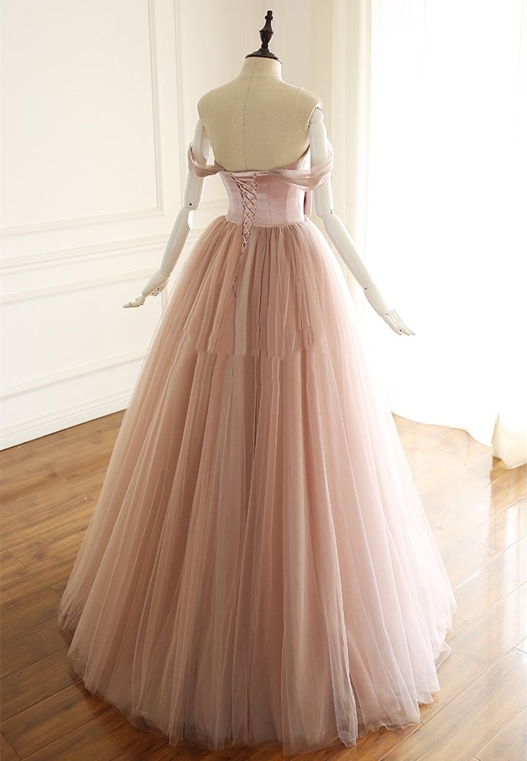 Off the Shoulder Blush Pink Tulle Prom Dress CD19311
