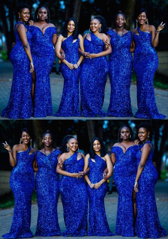 Royal blue sequins bridesmaid dresses mismatched Prom Dresses CD19389
